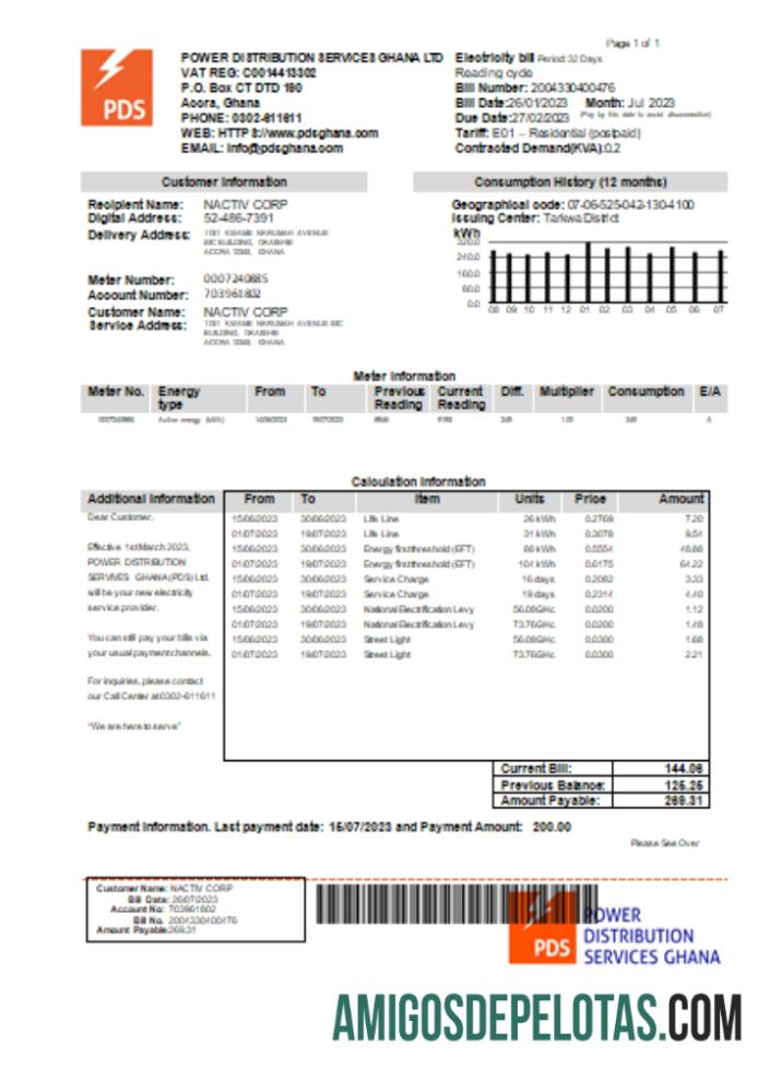 PDS Gana Limited Electricity Utility Business Bill, SCR exemplo real